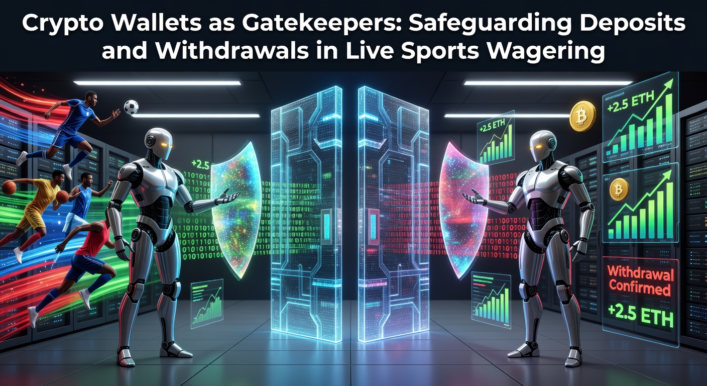 Darstellung einer sicheren Krypto-Wallet, die Transaktionen im Live-Sportwetten schützt, mit Blockchain-Symbolen und Sportelementen